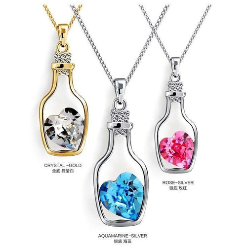 Creative Fashion Wishing Bottle Alloy Heart Austrian Crystal Pendant