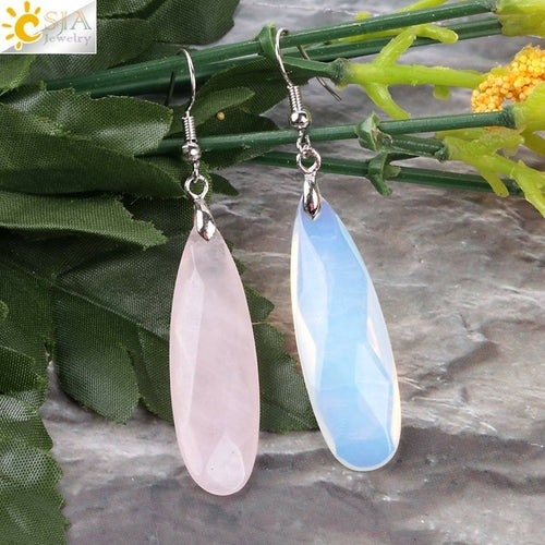 CSJA Natural Stone Earrings Reiki Gem Stone Beads Dangle Hook Drop