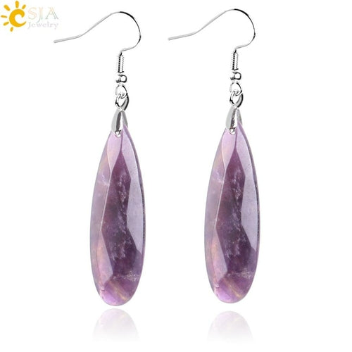CSJA Natural Stone Earrings Reiki Gem Stone Beads Dangle Hook Drop
