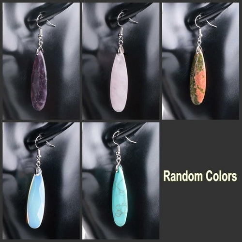 CSJA Natural Stone Earrings Reiki Gem Stone Beads Dangle Hook Drop