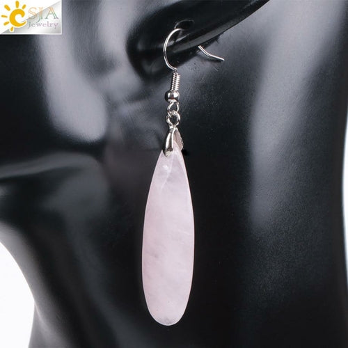 CSJA Natural Stone Earrings Reiki Gem Stone Beads Dangle Hook Drop